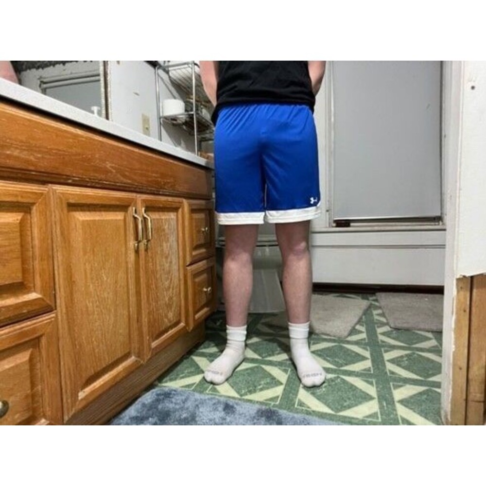 Under Armour Vintage Soccer Running Gym Workout Shorts Blue White Medium